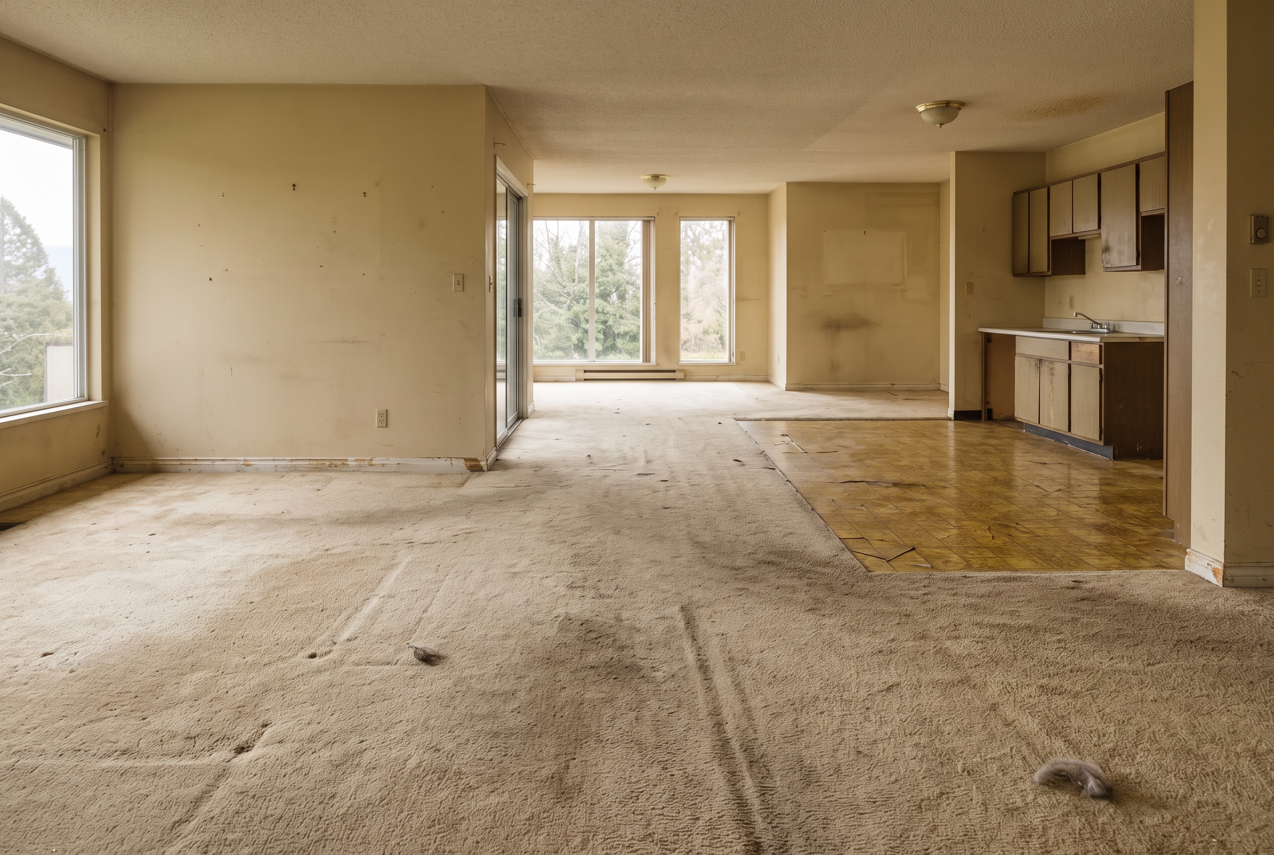 Room mid-renovation with old flooring removed and new light oak planks partially installed