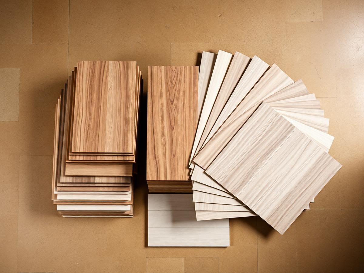 Neatly arranged flooring planks and tile samples