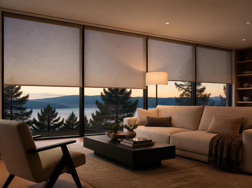 Placeholder image of motorized roller shades across large living room windows
